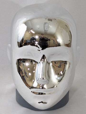 MN-CHR-LTP #C Chrome Silver Female Abstract Mannequin Head Attachment, Pierced Ears (LESS THAN PERFECT, FINAL SALE)