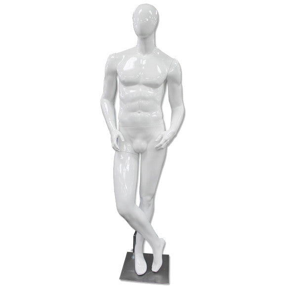 Male Full Body Mannequin w/ Arms On Waist - Color White