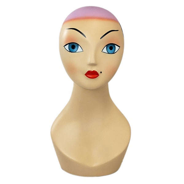 MN-381A Whimsical Vintage Style Pink Hair Female Mannequin Head Form (#C111)