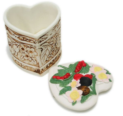 BX-040 Wild Berries Tall Heart Polyresin Jewelry Container with Lid - DisplayImporter