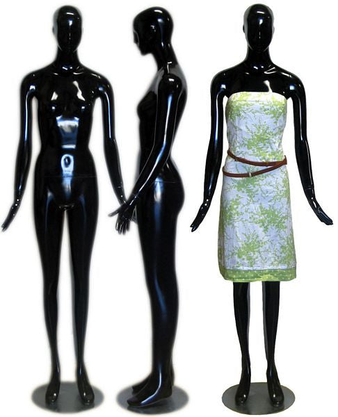 Female full body glossy white abstract mannequin with left arm raised,  Abstract Female Mannequins: Achieve Display
