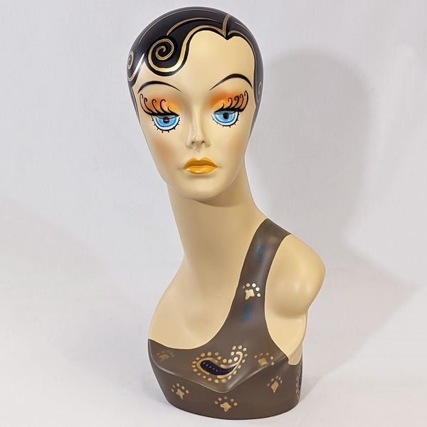 MN-317 Female Mannequin Head Form with Colorful Vintage Style Painted Look
