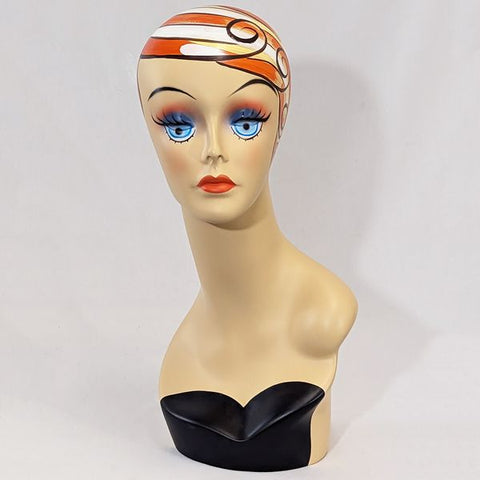 MN-319 Female Mannequin Head Form with Colorful Vintage Style Painted Look