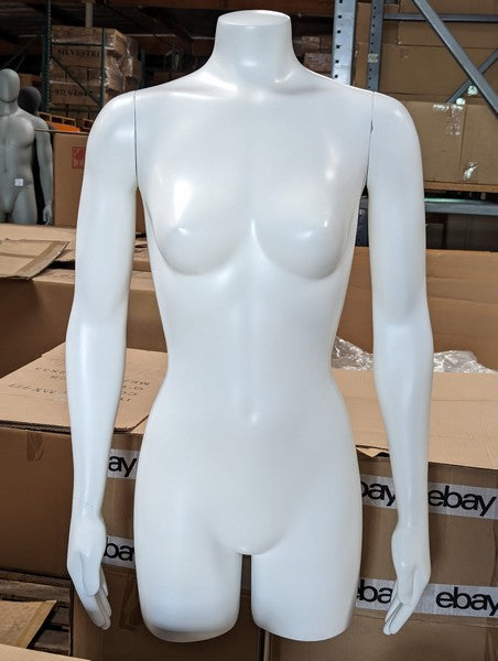 MN-SW449LTP #A Female 3/4 Upper Body Torso Mannequin Form with Arms (Base Ready) (LESS THAN PERFECT, FINAL SALE)