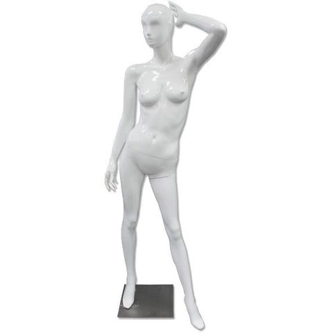 AF-189 Glossy Abstract Female Egghead Mannequin with Arm in Air - DisplayImporter
