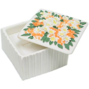 BX-042 Tropic Flowers Large Square Polyresin Jewelry Container with Lid - DisplayImporter