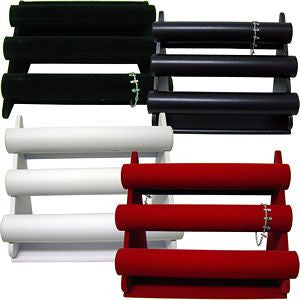 DS-017 Three Tier Leatherette/Velvet Jewelry Display Bars for Bracelets, Cuffs, Watches - DisplayImporter