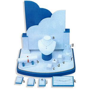 DS-086 White & Teal Leatherette Jewelry Display Set - DisplayImporter