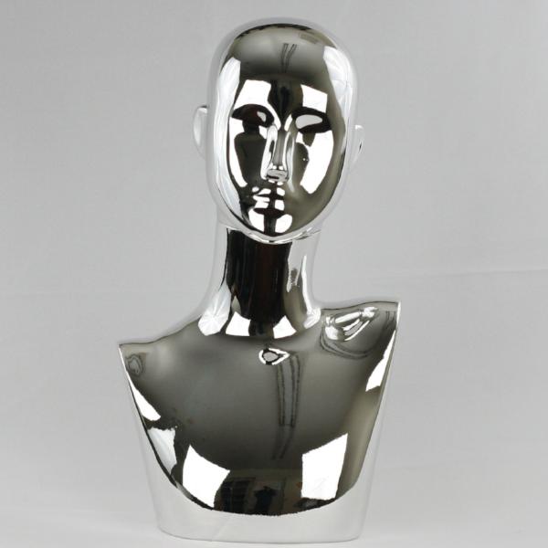 MN-441 Chrome Female Abstract Mannequin Head Display with Pierced Ears - DisplayImporter