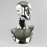 MN-441 Chrome Female Abstract Mannequin Head Display with Pierced Ears - DisplayImporter