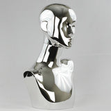 MN-441 Chrome Female Abstract Mannequin Head Display with Pierced Ears - DisplayImporter