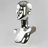 MN-441 Chrome Female Abstract Mannequin Head Display with Pierced Ears - DisplayImporter