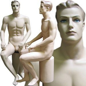 MN-110 Male Full Body Sitting Realistic Mannequin with Molded Hair and Pedestal - DisplayImporter