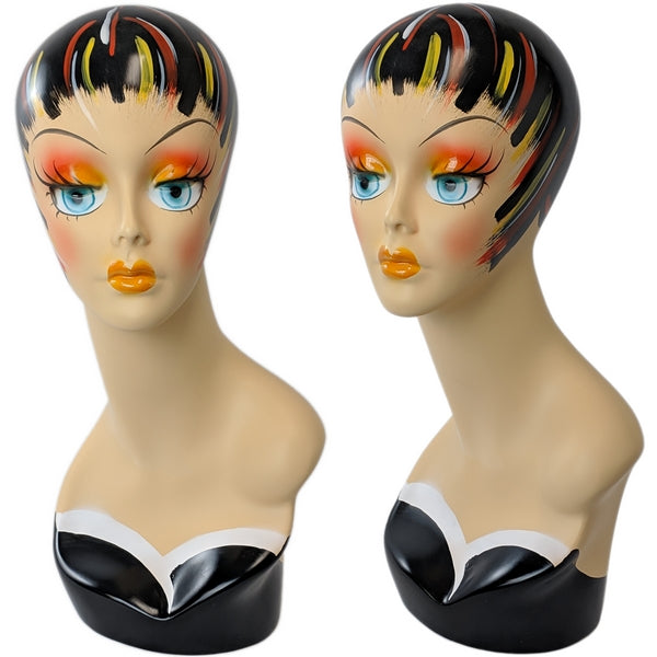 MN-202 Female Mannequin Head Form with Colorful Vintage Style Painted Look - DisplayImporter