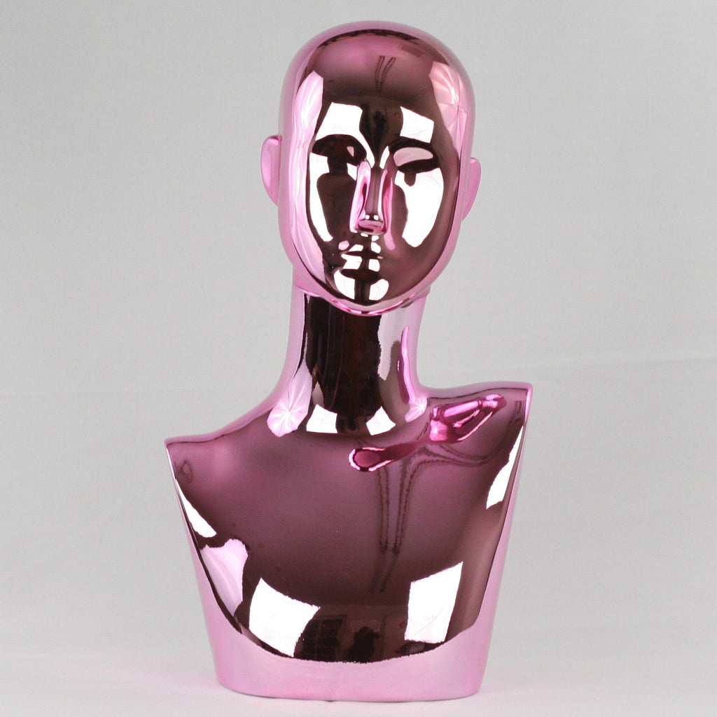 MN-442LTP #P Chrome Pink Female Abstract Mannequin Head Display with Pierced Ears (LESS THAN PERFECT, FINAL SALE)