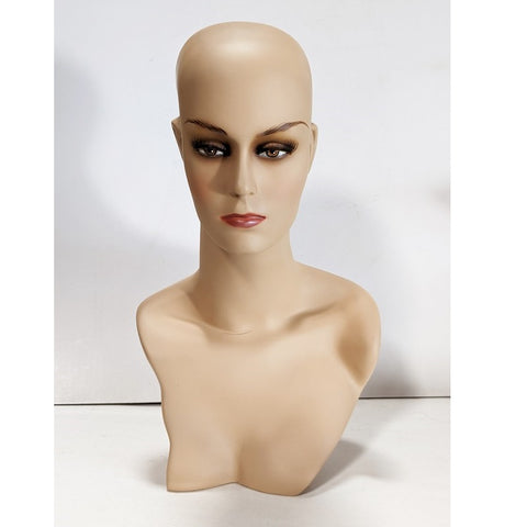 MN-411LTP #B Female Mannequin Head Form with Stylish Neck And Shoulder (LESS THAN PERFECT, FINAL SALE)