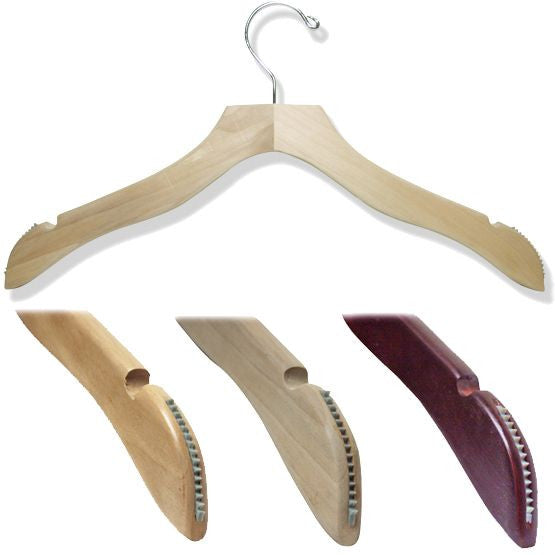 AF-HW1111/NS 17" Notched Wood Dress & Top Non-Slip Hanger - Pack of 100 - DisplayImporter