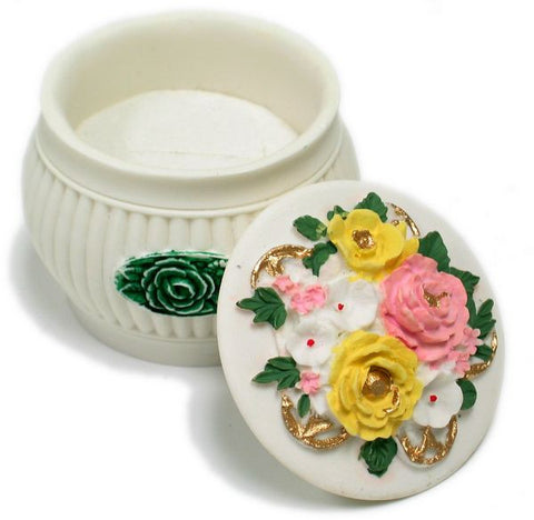BX-036 Lovely Blooms with a Touch of Gold-Toned Mini Polyresin Jewelry Container with Lid - DisplayImporter