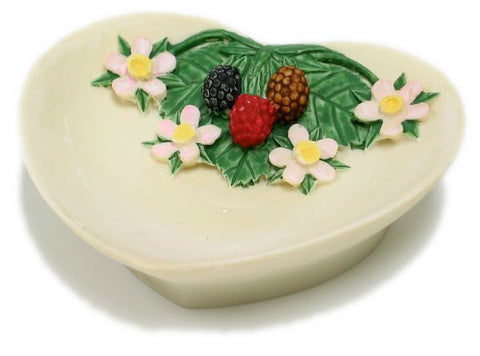 BX-038 Berries & Flowers Polyresin Heart Shape Jewelry Dish - DisplayImporter