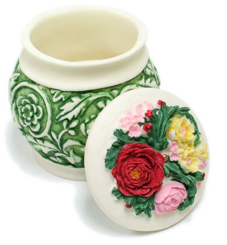 BX-039 Garden Vines & Flowers Polyresin Pot with Lid Jewelry Container - DisplayImporter