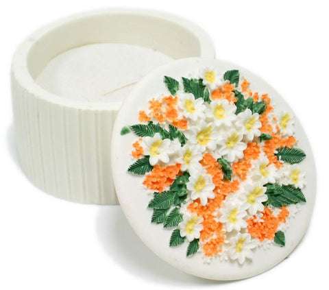 BX-046 Tropic Flowers Large Round Polyresin Jewelry Container with Lid - DisplayImporter