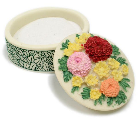 BX-051 Chrysanthemum Blooms Mini Polyresin Oval Jewelry Container with Lid - DisplayImporter