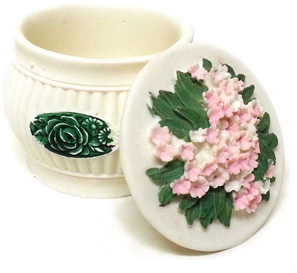 BX-063 Lovely Pink Flowers Mini Polyresin Jewelry Container with Lid - DisplayImporter